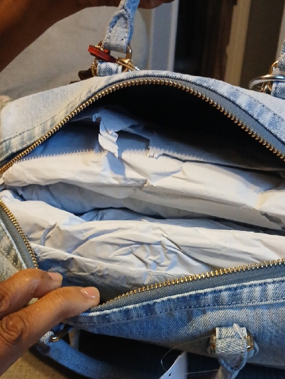 Coach Light Denim Satchel with Red Heart Charm and Orange Tag - Picture 3 of 3